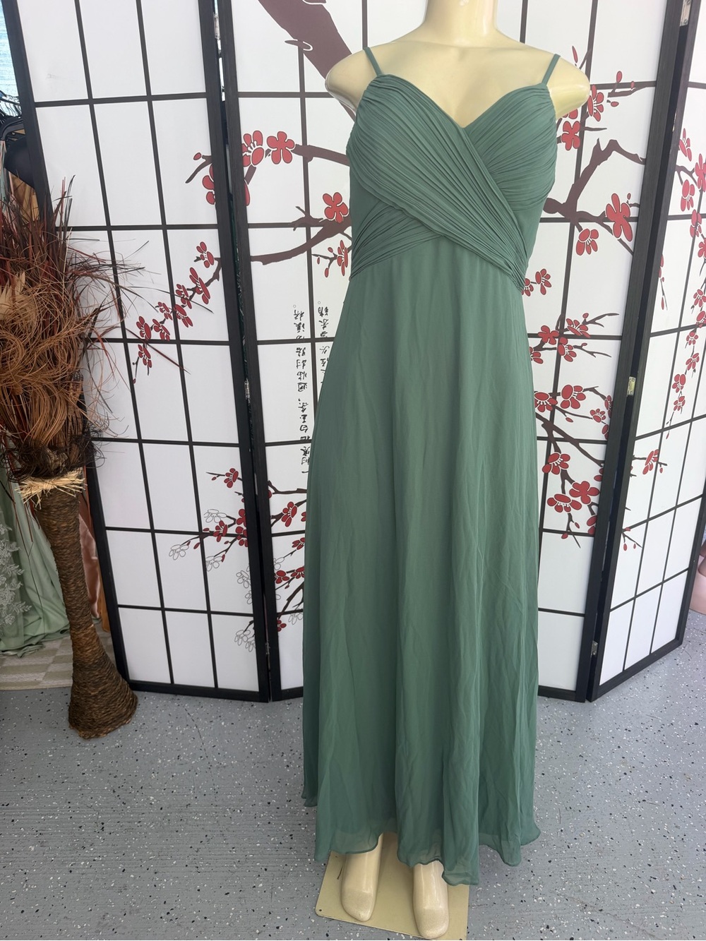 Flowing Sage Green Spaghetti Strap Maxi Dress